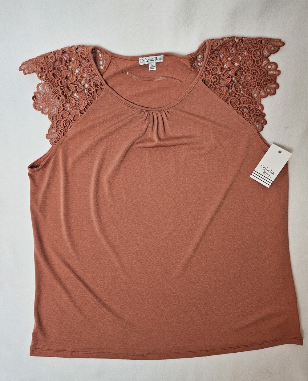 Ophelia Roe Scoop Neck Lace Short Sleeve Shirt Size Large Pink